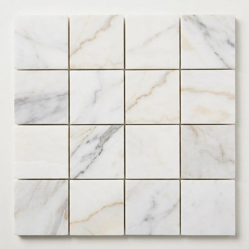 Calacatta Gold (Italian) Marble 2x2 Honed Mosaic close-up