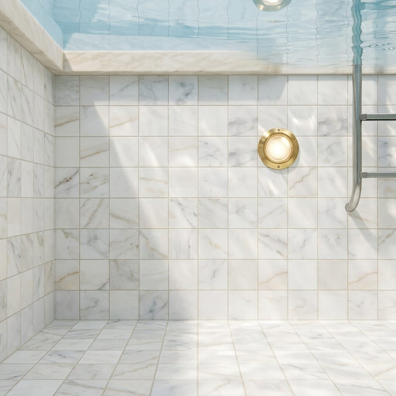 Calacatta Gold (Italian) Marble 2x2 Honed Mosaic — Swimming Pool pool interior tiling