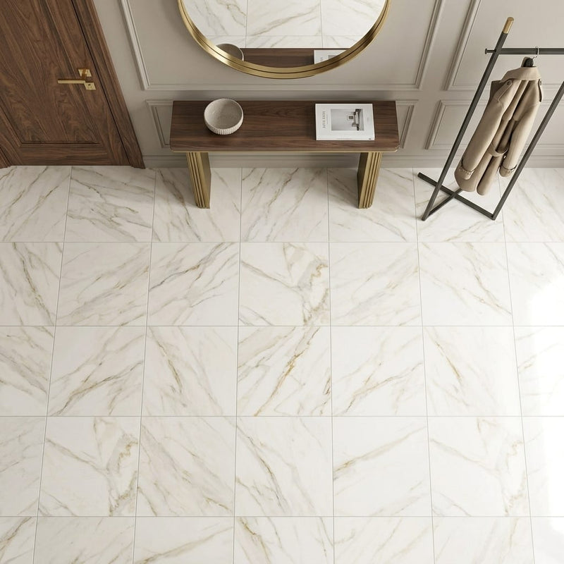 Calacatta Gold (Italian) Marble 24x24 Honed Tile — Foyer floor