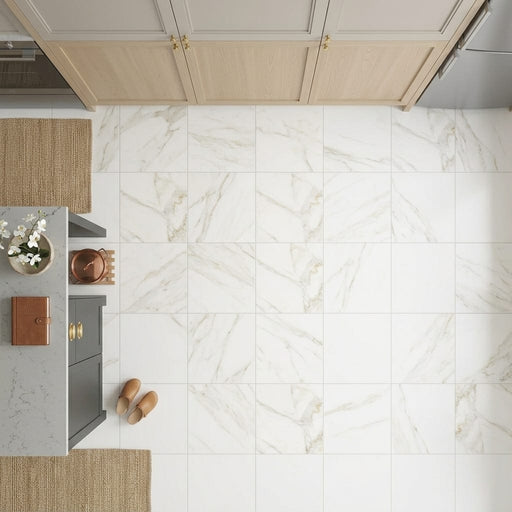 Calacatta Gold (Italian) Marble 24x24 Honed Tile — Kitchen floor