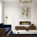 Calacatta Gold (Italian) Marble 24x24 Honed Tile — Living Room feature wall