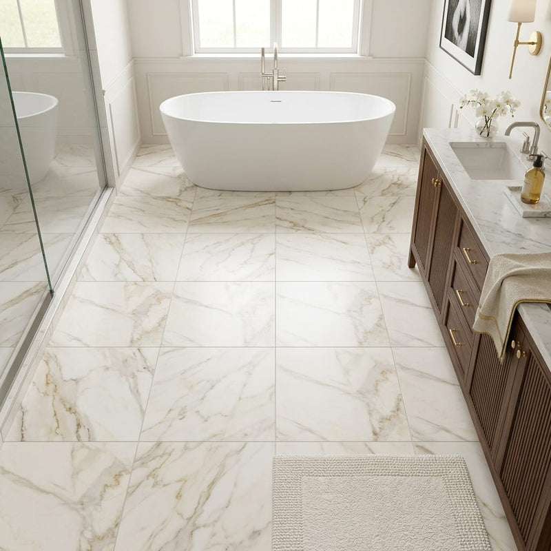 Calacatta Gold (Italian) Marble 24x24 Honed Tile — Primary Bath floor