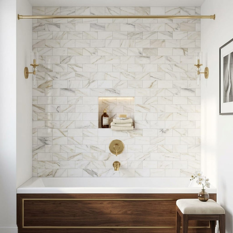Calacatta Gold (Italian) Marble 3x6 Honed Tile — Bathroom tub surround