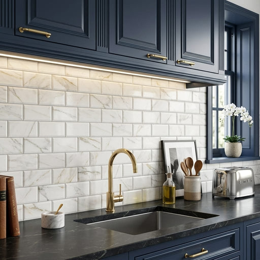 Calacatta Gold (Italian) Marble 3x6 Honed Tile — Kitchen backsplash