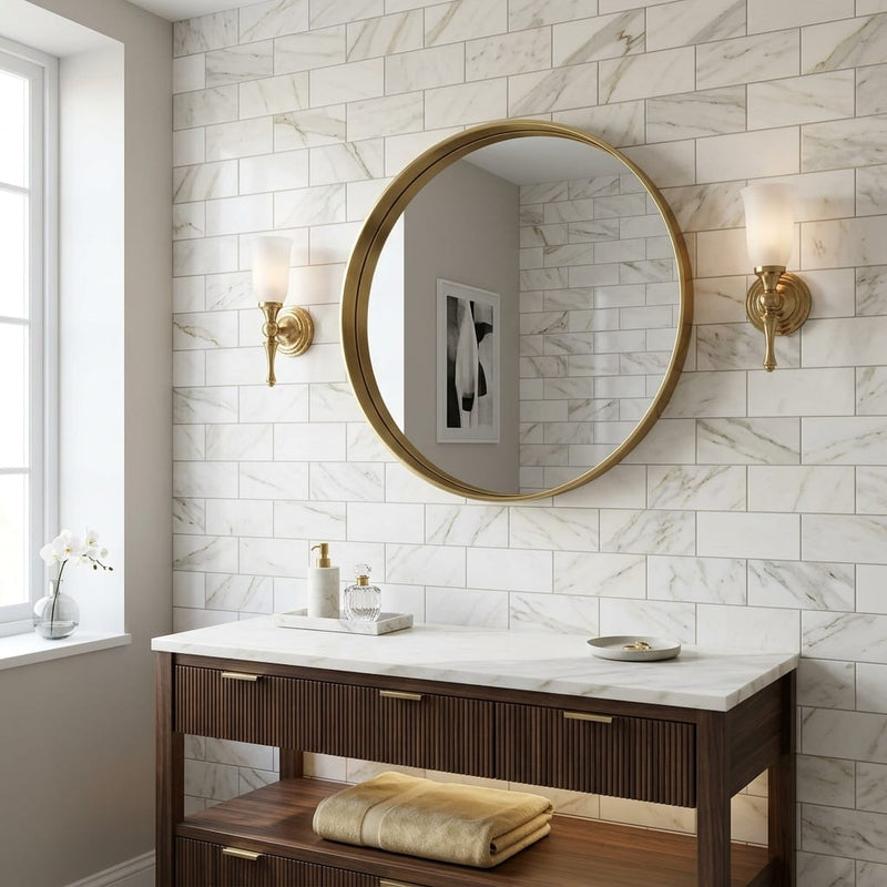 Calacatta Gold (Italian) Marble 3x6 Honed Tile — Bathroom wall