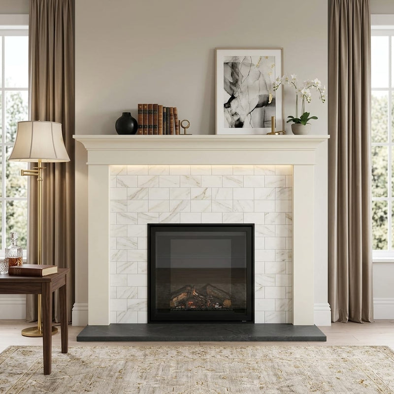 Calacatta Gold (Italian) Marble 3x6 Honed Tile — Living Room fireplace surround