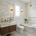 Calacatta Gold (Italian) Marble 4x12 Honed Tile — Bathroom wall