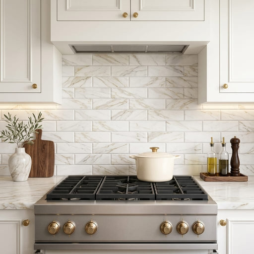 Calacatta Gold (Italian) Marble 4x12 Honed Tile — Kitchen backsplash