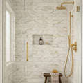 Calacatta Gold (Italian) Marble 4x12 Honed Tile — Bathroom shower wall