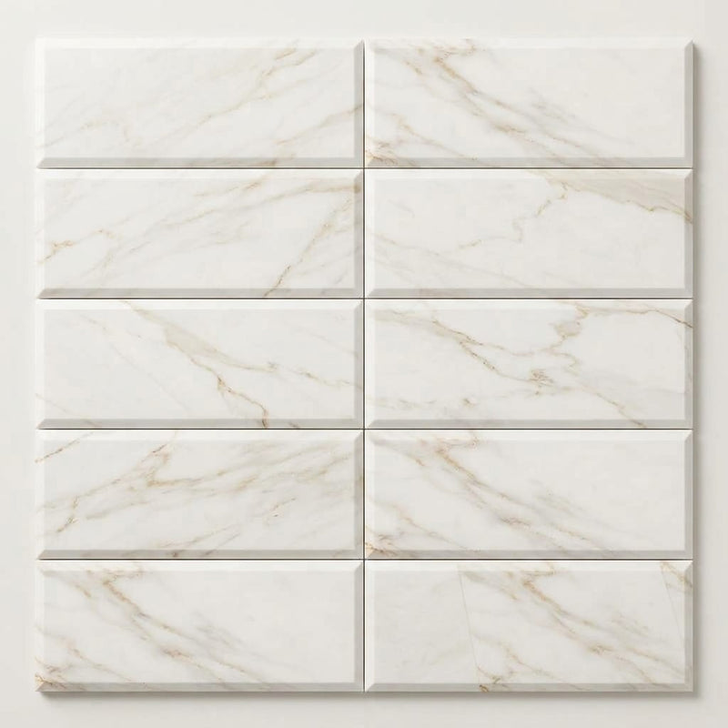 Calacatta Gold (Italian) Marble 4x12 Honed Tile close-up