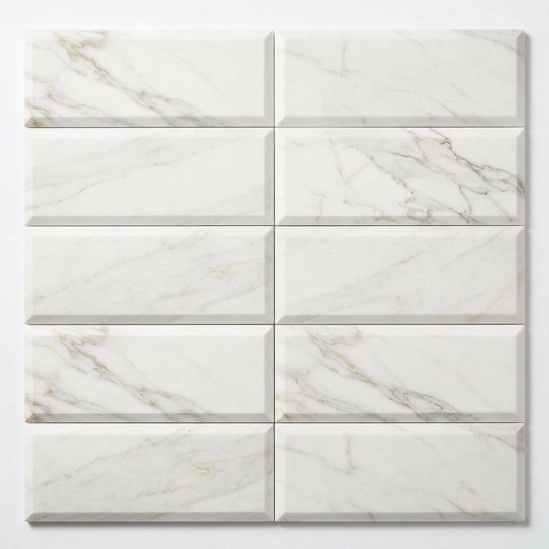 Calacatta Gold (Italian) Marble 4x12 Honed Tile close-up
