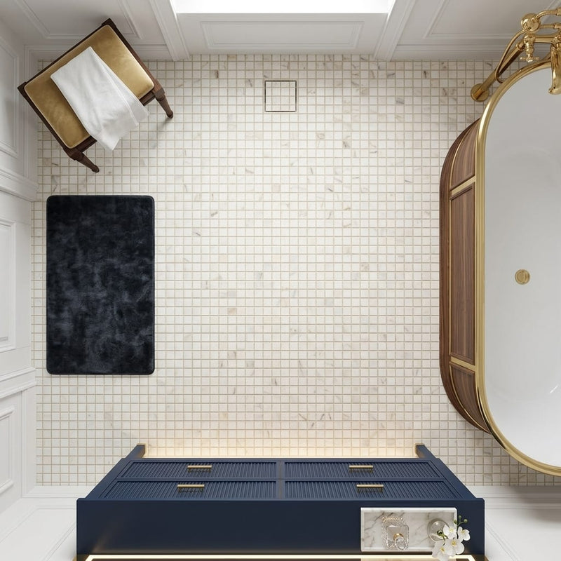 Calacatta Gold (Italian) Marble 5/8x5/8 Honed Mosaic — Bathroom floor
