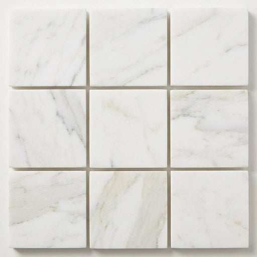 Calacatta Gold (Italian) Marble 5/8x5/8 Honed Mosaic close-up