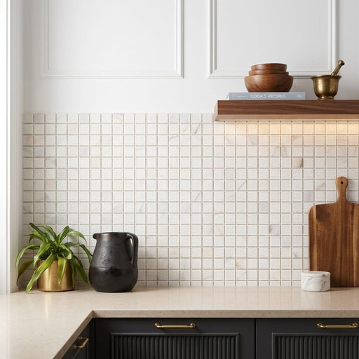 Calacatta Gold (Italian) Marble 5/8x5/8 Honed Mosaic — Kitchen backsplash