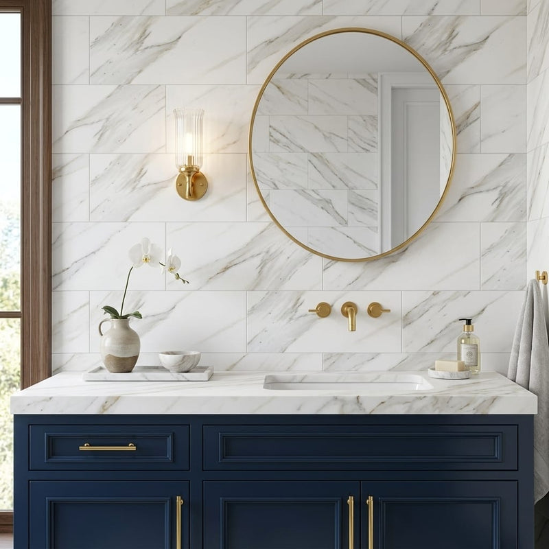 Calacatta Gold Marble Tile 12x24 Honed — Bathroom vanity wall