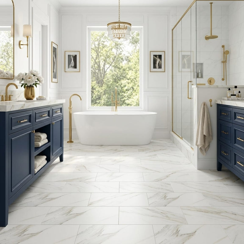 Calacatta Gold Marble Tile 12x24 Honed — Primary Bath floor