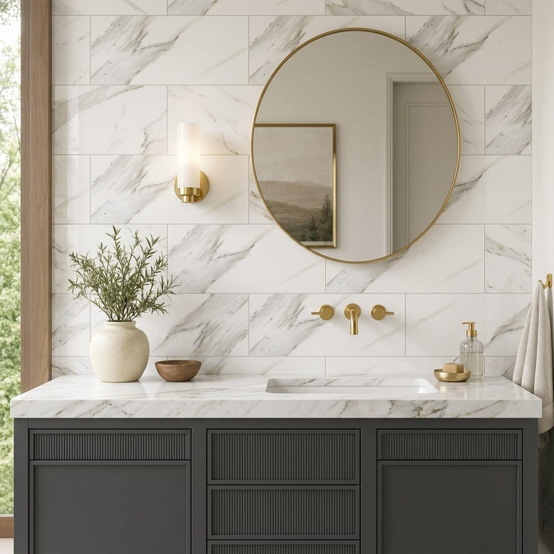 Calacatta Gold Marble Tile 12x24 Polished — Bathroom vanity wall