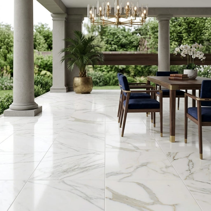 Calacatta Gold Marble Tile 18x18 Honed — Covered Patio floor