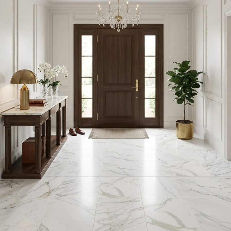 Calacatta Gold Marble Tile 18x18 Honed — Foyer floor