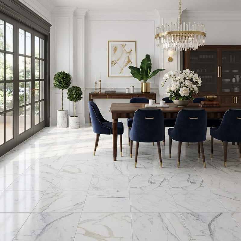 Calacatta Gold Marble Tile 18x18 Honed — Living Room floor