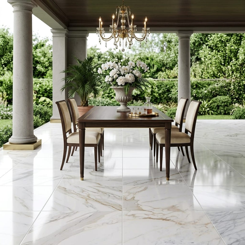 Calacatta Gold Marble Tile 18x18 Polished — Covered Patio floor