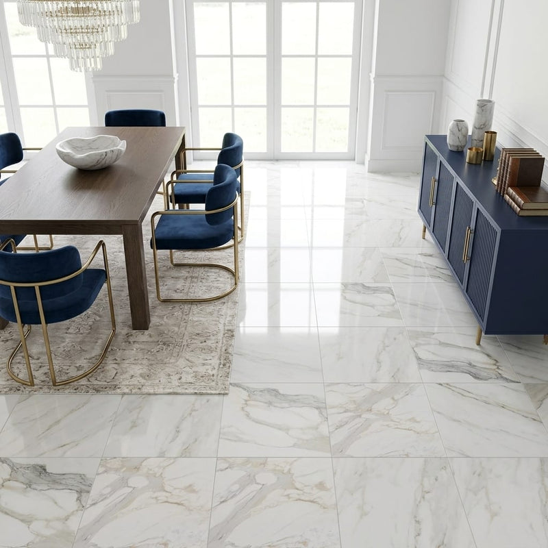 Calacatta Gold Marble Tile 18x18 Polished — Dining Room floor