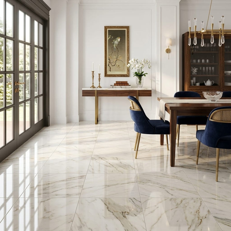 Calacatta Gold Marble Tile 18x18 Polished — Living Room floor