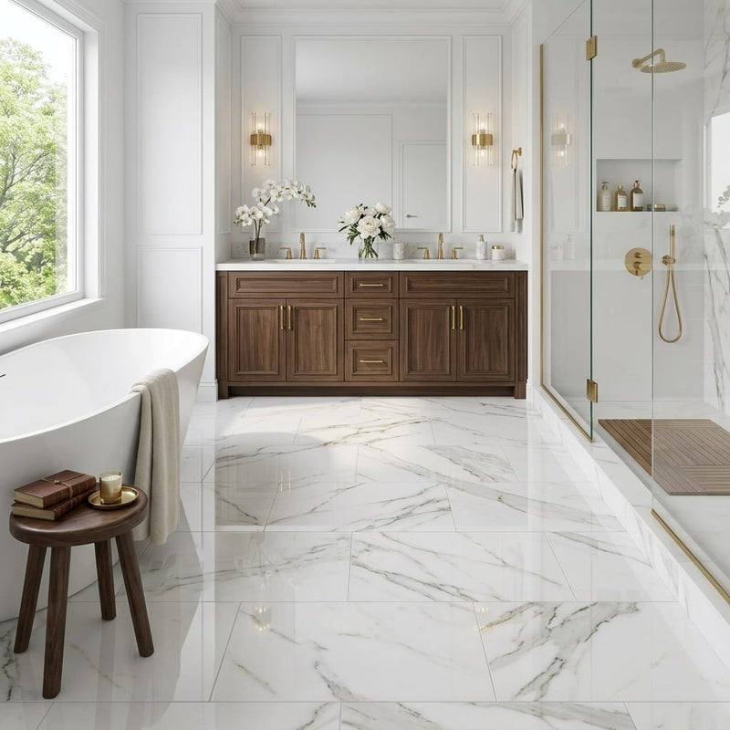 Calacatta Gold Marble Tile 18x36 Polished — Primary Bath floor