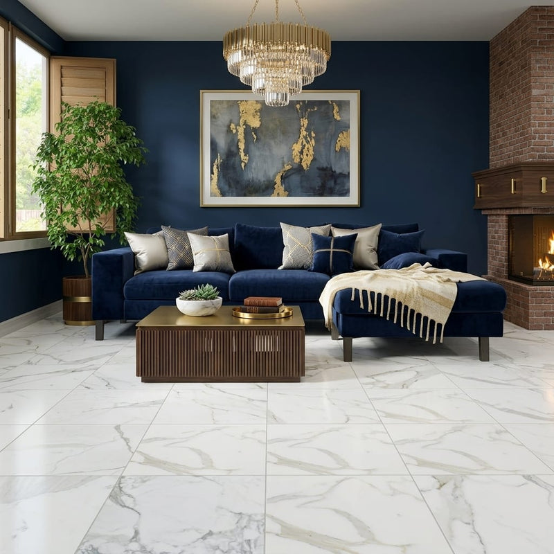 Calacatta Gold Marble Tile 24x24 Honed — Living Room floor