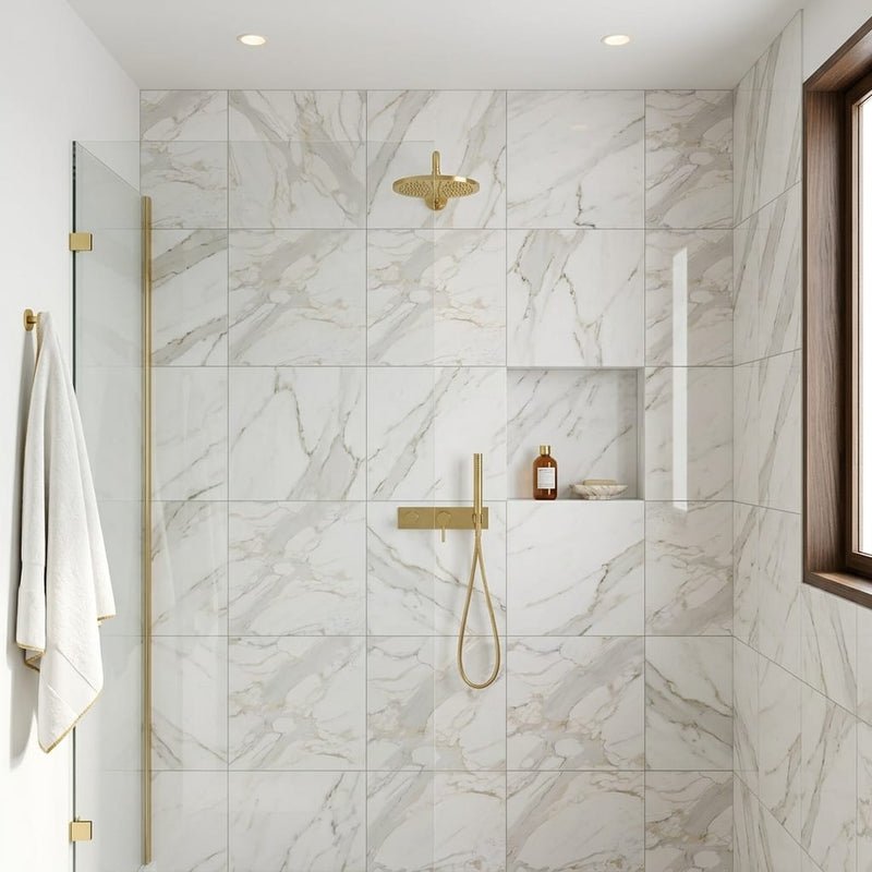Calacatta Gold Marble Tile 24x24 Polished — Bathroom shower wall
