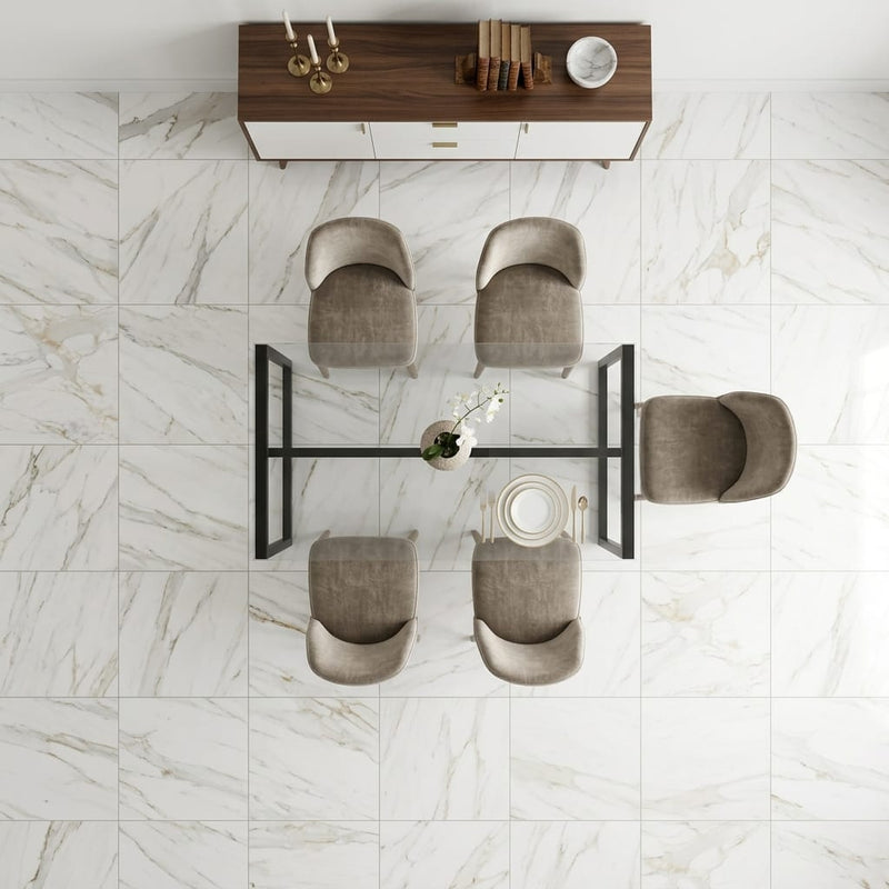 Calacatta Gold Marble Tile 24x24 Polished — Dining Room floor