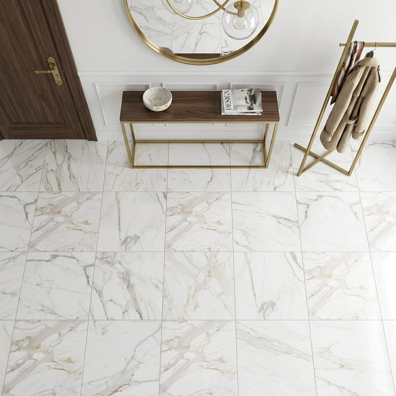 Calacatta Gold Marble Tile 24x24 Polished — Foyer floor