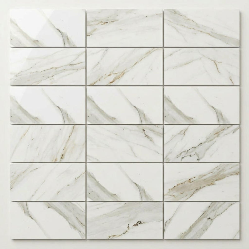 Calacatta Gold Marble Tile 3x6 Polished close-up