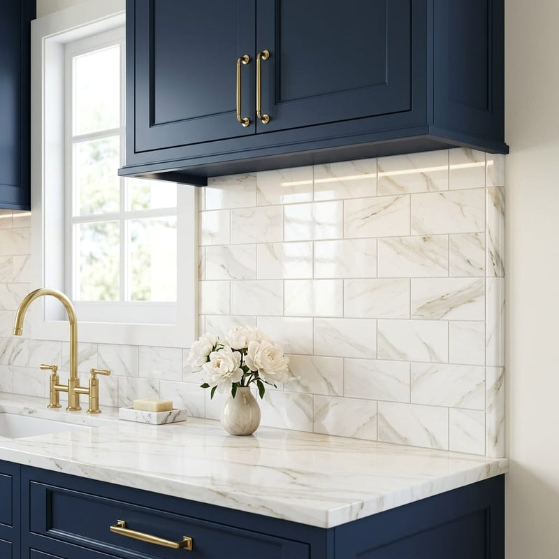 Calacatta Gold Marble Tile 3x6 Polished — Kitchen backsplash edge