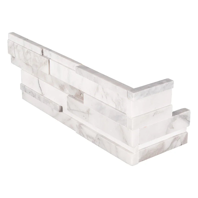 6x18 Calacatta Cressa 3D Corner 6x18 Honed Marble Ledger Stone — Solidshape