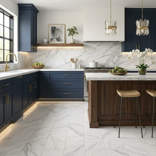 Calacatta Gris 12x24 Honed Marble Tile — Kitchen floor