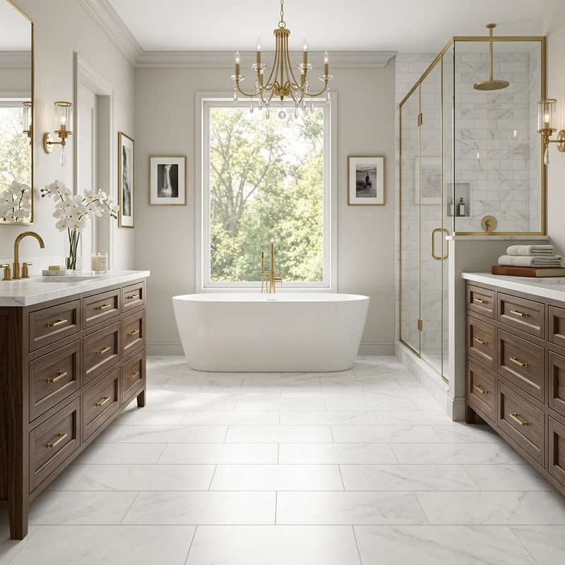 Calacatta Gris 12x24 Honed Marble Tile — Primary Bath floor