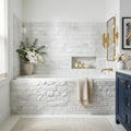 Calacatta Gris 4x16 Split Face Marble Tile — Bathroom tub surround