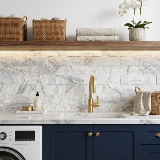Calacatta Gris 4x16 Split Face Marble Tile — Laundry Room backsplash