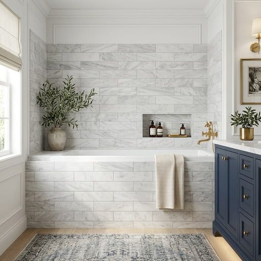 Calacatta Gris 4x16x3/8 Honed Marble Tile — Bathroom tub surround