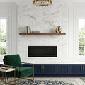 Calacatta Lincoln 12x24 Satin Marble Tile — Living Room fireplace surround