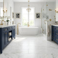 Calacatta Lincoln 12x24 Satin Marble Tile — Primary Bath floor