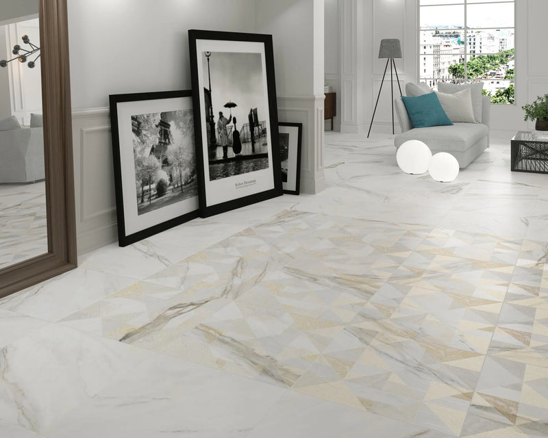 Calacatta Lux Rodapie Calacatta Superwhite Satin Rec 3.7x23.6 Baseboard Porcelain Trim