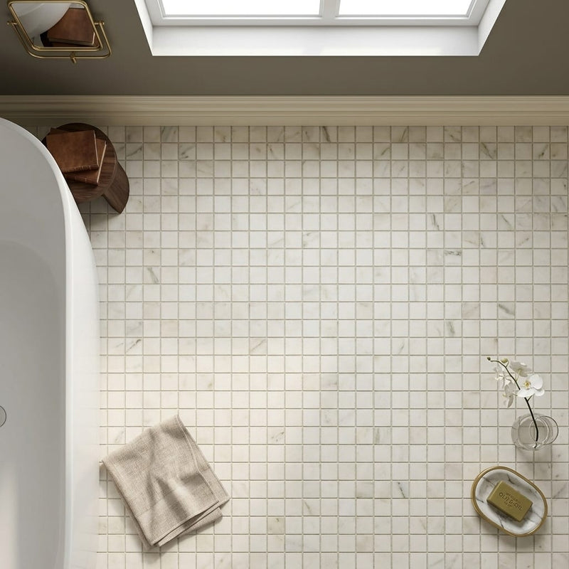 Calacatta Oliva Marble 1x1 Honed Mosaic — Bathroom floor