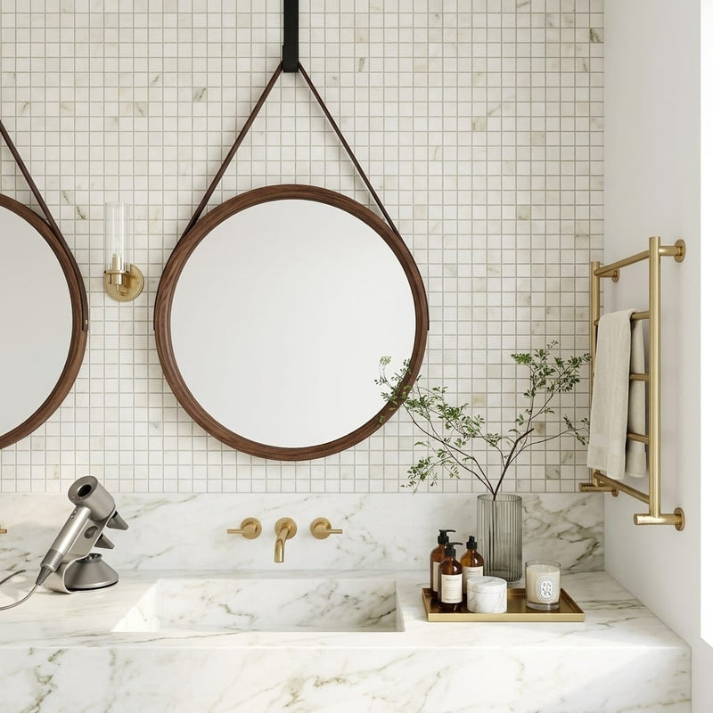 Calacatta Oliva Marble 1x1 Honed Mosaic — Bathroom shower wall
