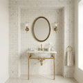 Calacatta Oliva Marble 1x1 Honed Mosaic — Powder Room wall