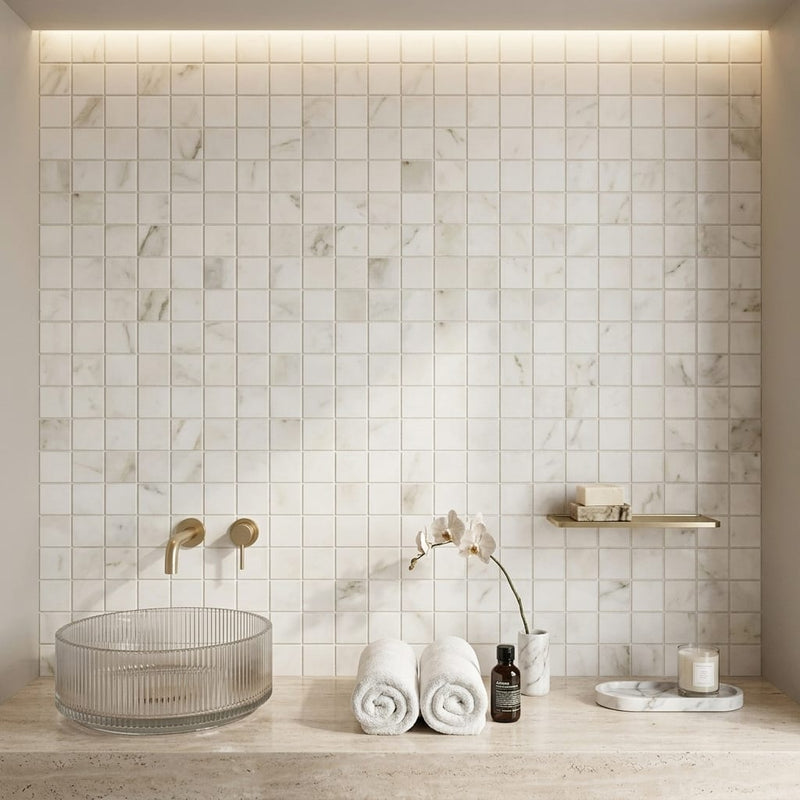 Calacatta Oliva Marble 1x1 Honed Mosaic — Spa spa interior
