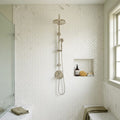 Calacatta Oliva Marble 1x2 Honed Herringbone Mosaic — Bathroom shower wall