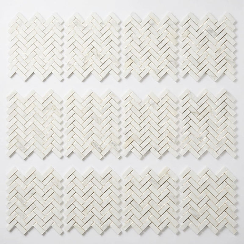 Calacatta Oliva Marble 1x3 Honed Herringbone Mosaic close-up