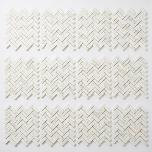 Calacatta Oliva Marble 1x3 Honed Herringbone Mosaic close-up
